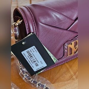 Badgley Mischka Plum Pleated Crossbody Evening Clutch Handbag Purse -Small
